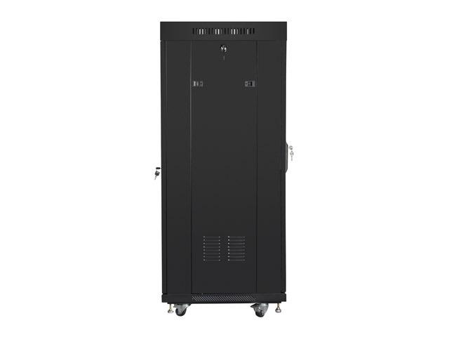 Комуникационен шкаф Lanberg rack cabinet 19" free-standing 27U / 600x600 self-assembly flat pack with glass door LCD, black