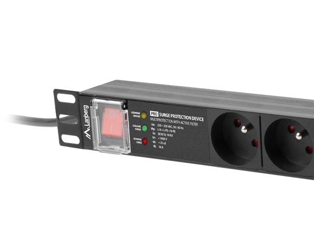 Филтър Lanberg power distribution unit (PDU) PRO 19" 1U 16A 2M 7X FRENCH OUTLETS SPD-3MP Black