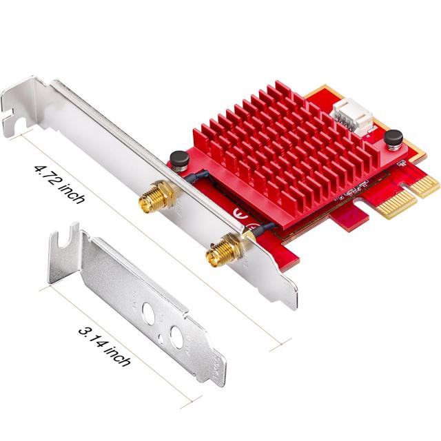 Мрежова PCI Express карта Cudy WE3000S, 3-бандов, 2.4GHz(574Mps) / 5GHz(2400Mbps) / 6GHz(2400Mbps), Bluetooth 5.2