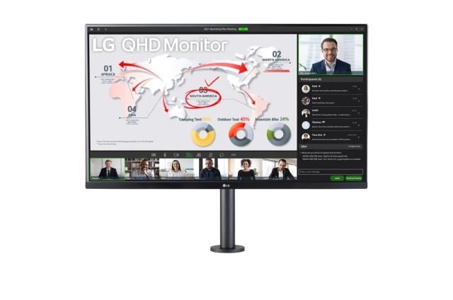 Монитор LG 32QP880-B, 31.5" QHD Monitor Ergo (2560x1440) IPS AG, sRGB 99%, HDR10, 75Hz, 1ms mbr, 5ms, 1000:1, Mega DFC, 350 cd/m2, AMD FreeSync, USB type-C, HDMI, Speacers  5W x 2, Reader Mode, DisplayPort, Ergo Dual Stand with C-Clamp & Grommet, Til