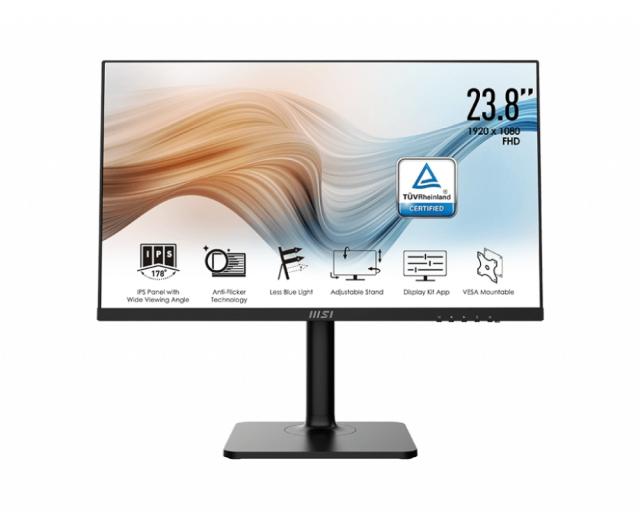 Монитор MSI Modern MD241P, 23.8" 1920x1080 (FHD), 75Hz, 5ms, IPS, 250 nits, Flat, USB-C & HDMI, Type-C, Height Adjustable Stand, black