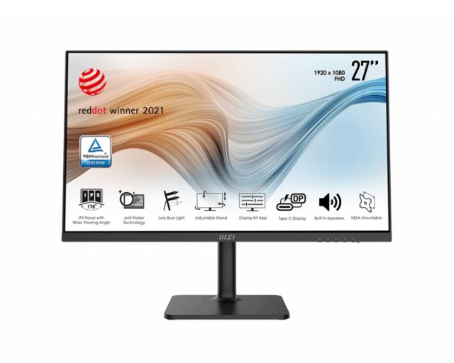 Монитор MSI Modern MD271P, 27", 1920x1080 (FHD), 75Hz, 5ms, IPS, 250 nits, Flat, USB-C & HDMI, Black