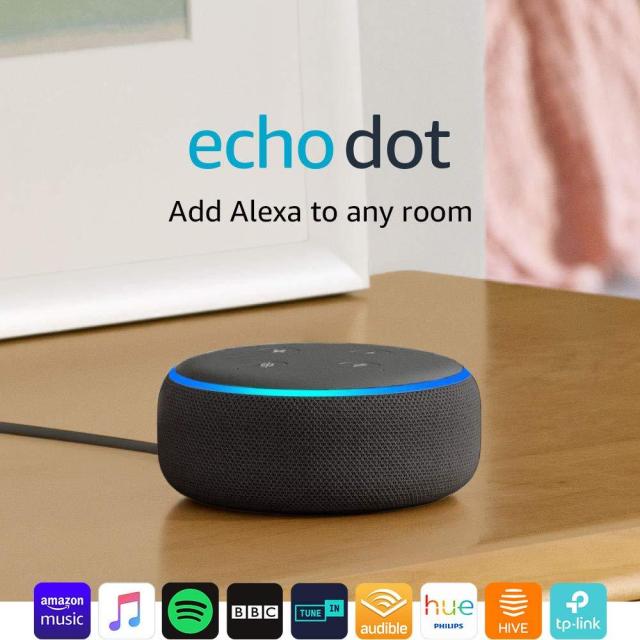 Преносима смарт колона Amazon Echo Dot 3 Charcoal, микрофон, Wi-Fi, Bluetooth, гласов асистент, черна