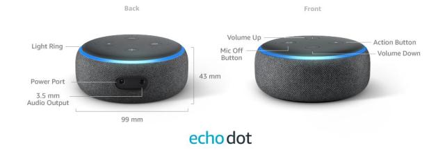 Преносима смарт колона Amazon Echo Dot 3 Charcoal, микрофон, Wi-Fi, Bluetooth, гласов асистент, черна