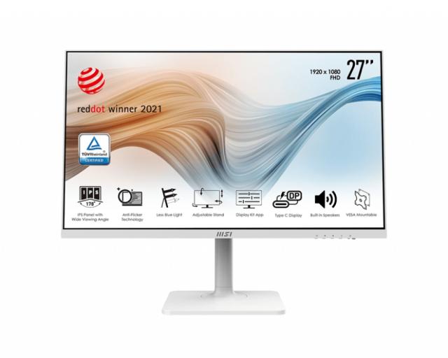 Монитор MSI Modern MD271PW, 27", 1920x1080 (FHD), 75Hz, 5ms, IPS, 250 nits, Flat, USB-C & HDMI, White