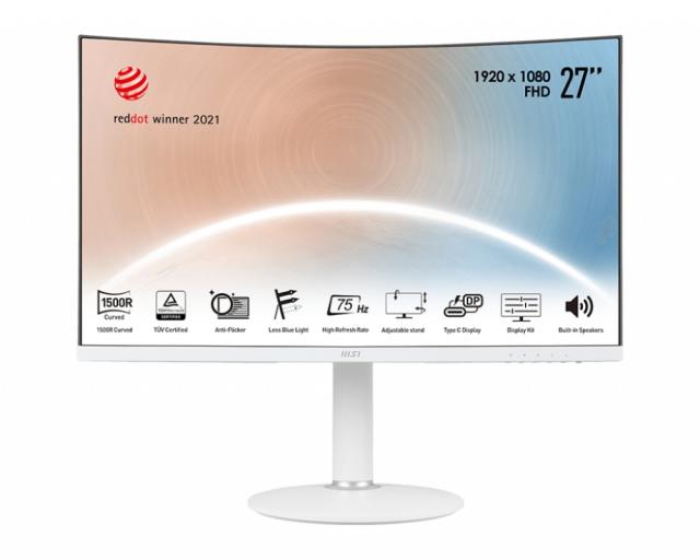 Монитор MSI Modern MD271CPW, 27", 1920x1080 (FHD), 75Hz, 4ms, VA, 250 nits, 1500R, USB-C & HDMI, AdaptiveSync, CURVED , Type-C, Height Adjustable Stand, White