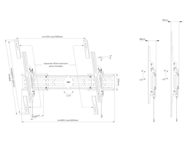 Стойка Neomounts Select Screen Wall Mount (tilt, VESA 800x600-1500x900)