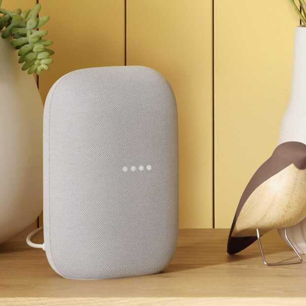 Безжична колонка Google Nest Audio, Android, микрофон, за Google Home система, контрол чрез гласови команди, Wi-Fi/Bluetooth, бяла