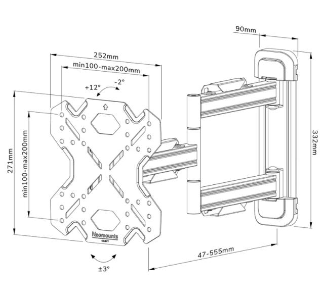 Стойка Neomounts Select Screen Wall Mount (full motion, 3 pivots, VESA 200x200)