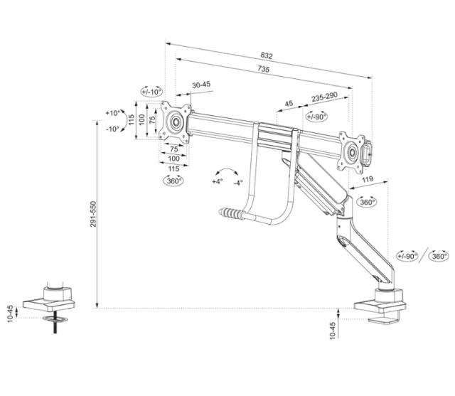 Стойка Neomounts by NewStar Screen Desk Mount 2 screens (topfix clamp & grommet), White