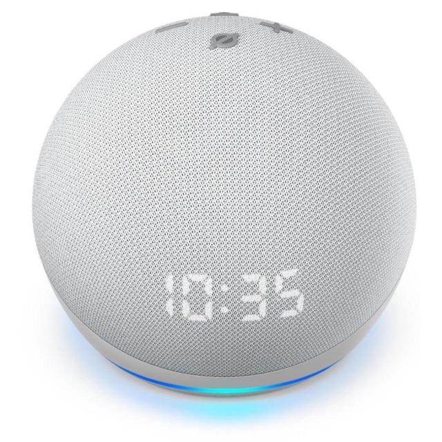 Преносима смарт тонколона Amazon Echo Dot 4, 3W, микрофон, Wi-Fi, Bluetooth, AUX, гласов асистент, бяла