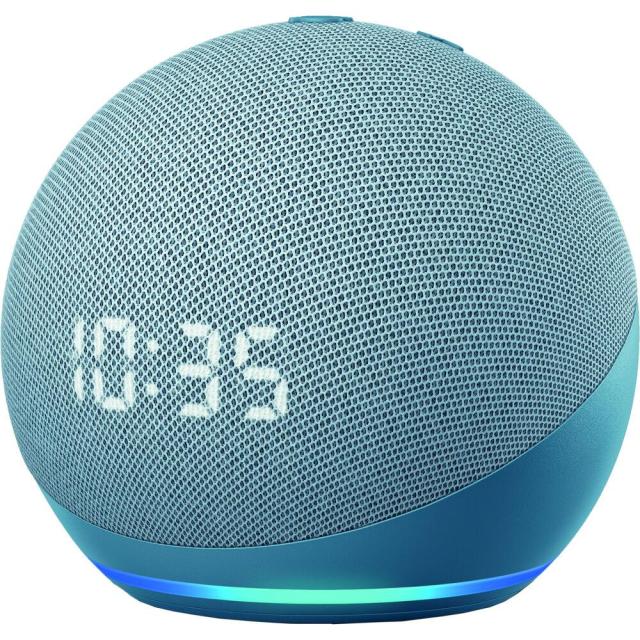Смарт тонколона Amazon Echo Dot 4 Clock, 3W, микрофон, Wi-Fi, Bluetooth, AUX, гласов асистент, часовник, син