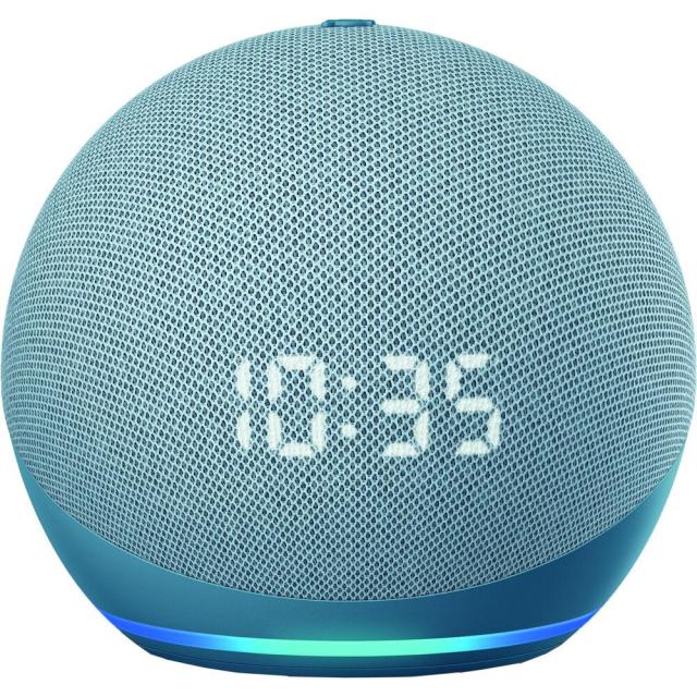 Смарт тонколона Amazon Echo Dot 4 Clock, 3W, микрофон, Wi-Fi, Bluetooth, AUX, гласов асистент, часовник, син