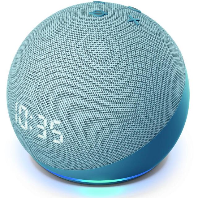 Смарт тонколона Amazon Echo Dot 4 Clock, 3W, микрофон, Wi-Fi, Bluetooth, AUX, гласов асистент, часовник, син