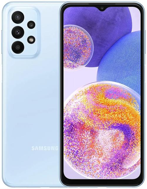 Мобилен телефон Samsung SM-A236 GALAXY A23 5G 64 GB, Octa-Core (2x2.2 GHz, 6x1.7 GHz), 4 GB RAM, 6.6" 1080x2408 90 Hz, 50.0 MP + 5.0 MP + 2.0 MP + 2.0 MP + 8.0 Selfie, 5000 mAh, Dual SIM, Light Blue