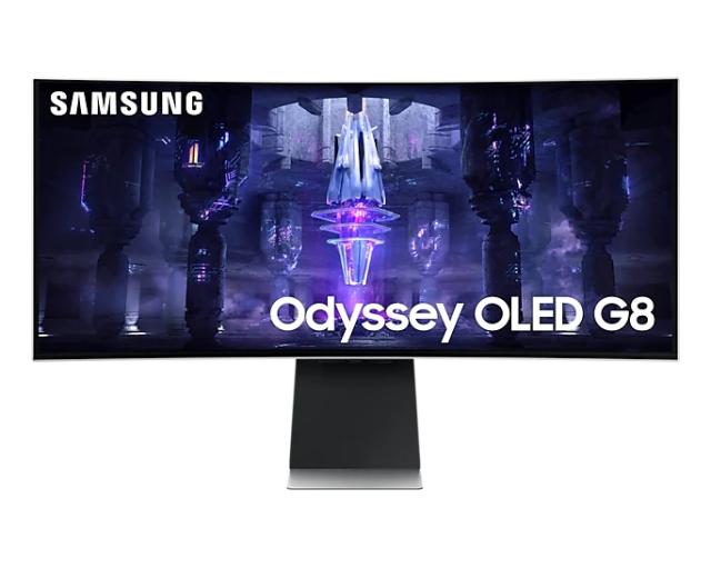 Монитор Samsung LC34G85SB, 34" CURVED OLED, 1800R, 175 Hz, 0.1 ms GTG, 21:9, 3440 x 1440, DisplayHDR True Black 400, 250 cd/m2, 1 000 000:1 Contrast, Mega DCR, FreeSync , Smart, 2xUSB C, Mini DP, Micro HDMI 2.1, Wi-Fi 5, BT 5.2, Speakers, 178°/178°, 