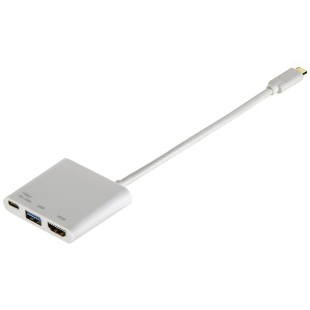 Мултипортов адаптер HAMA 3 в 1 USB-C  за USB 3.1, HDMI и USB-C, Бял