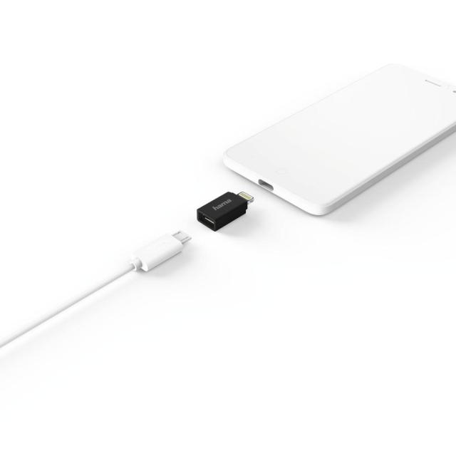 Адаптер HAMA, micro USB - Lightning, Черен