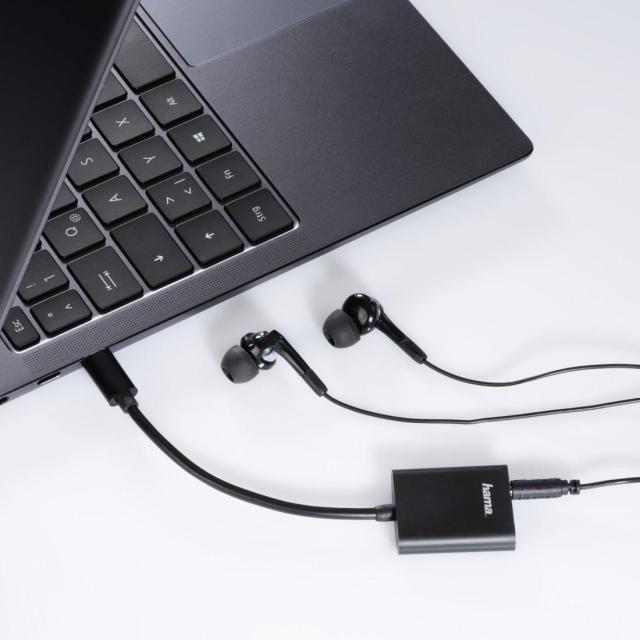 Адаптер и зарядно HAMA 135748, 2 в 1, USB-C - USB-C/3.5 мм аудио жак, Черен