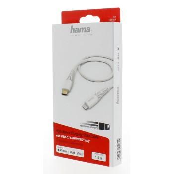 Кабел  HAMA, USB Type-C - Lightning, 1.5м, за бързо зареждане, Бял