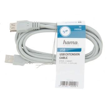 Удължителен кабел HAMA, USB-A женско - USB-A мъжко, 3 м, Стандарт