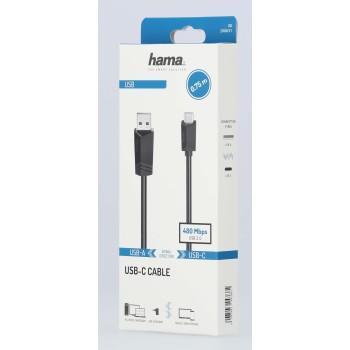 Кабел HAMA  USB-C(м) към USB-А(м) 2.0, 480Mbit/s, 0.75 м, Черен