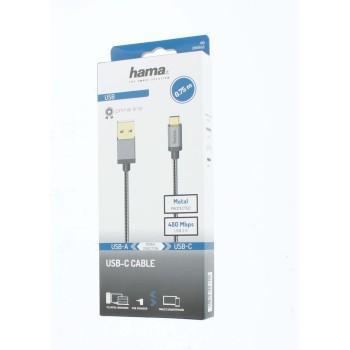 Кабел HAMA USB-C(м) към USB-А(м), 480Mbit/s, 0.75 м, Черен