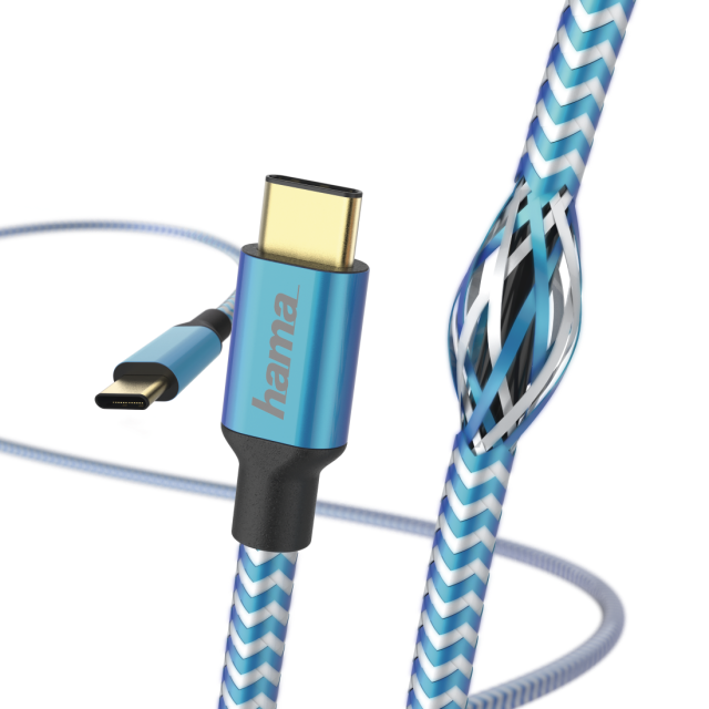 Кабел HAMA Reflective, USB-C мъжко - USB-C мъжко, 480 Mbps, 1.5 м., Син