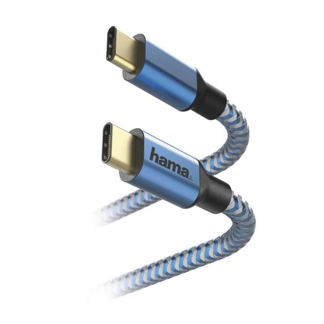 Кабел HAMA Reflective, USB-C мъжко - USB-C мъжко, 480 Mbps, 1.5 м., Син