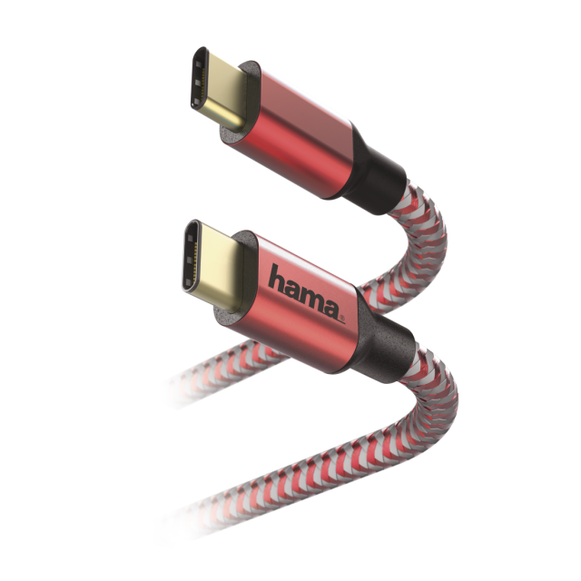 Кабел HAMA Reflective, USB-C мъжко - USB-C мъжко, 480 Mbps, 1.5 м., Червен