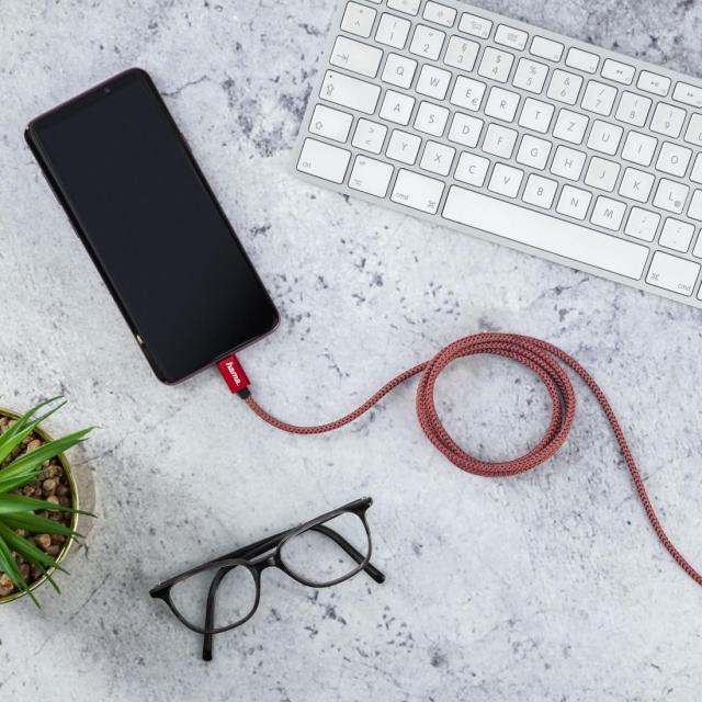Кабел HAMA Reflective, USB-C мъжко - USB-C мъжко, 480 Mbps, 1.5 м., Червен