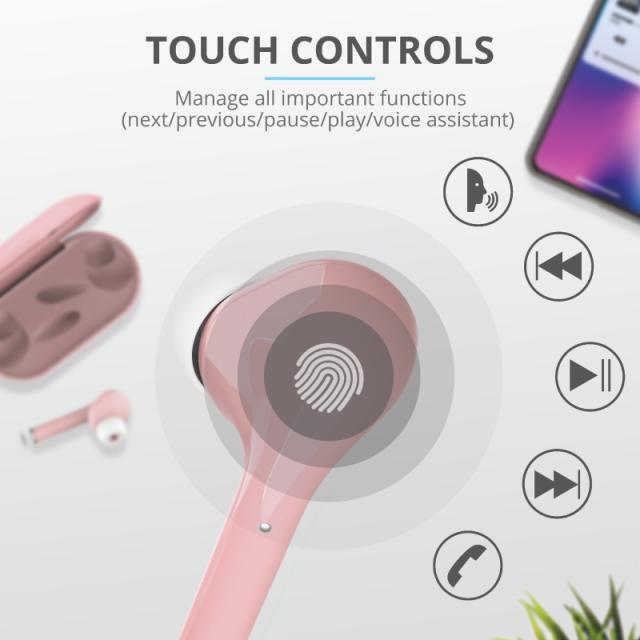 Слушалки TRUST Nika Touch Bluetooth Earphones Pink