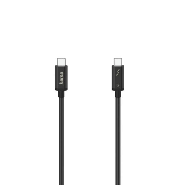 Кабел HAMA, USB-C, Thunderbolt 3, 20 Gbps, 5A, 100W, Ultra-HD 4K, 1м, Черен
