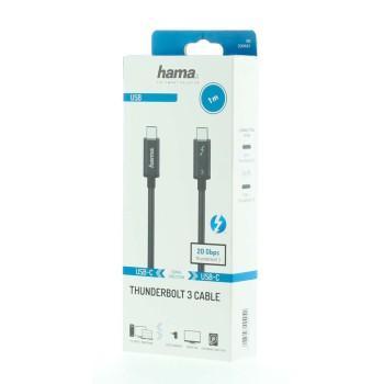 Кабел HAMA, USB-C, Thunderbolt 3, 20 Gbps, 5A, 100W, Ultra-HD 4K, 1м, Черен