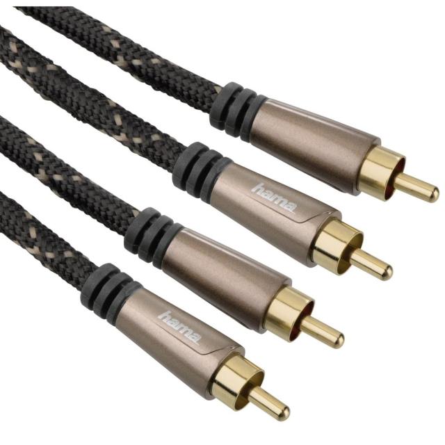 Аудио кабел HAMA RCA, 2 x Чинч мъжко -2 x Чинч мъжко, Позлатени конектори, 1.5м, Черен