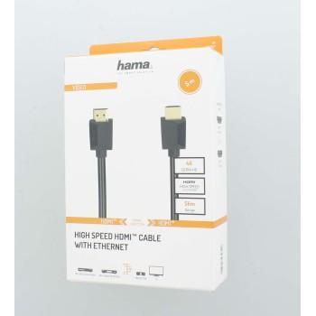 Кабел HAMA High-Speed, HDMI (м) към HDMI (м), 4K, 18GB/s, Ethernet, 5 m, Позл. конектори, Черен