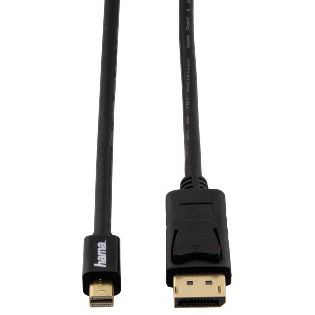Кабел HAMA 54563 mini DisplayPort мъжко - DisplayPort мъжко, 1.8 m, Позлатени конектори, 3 звезди, Черен