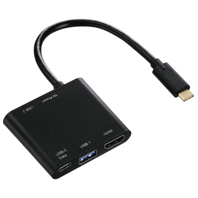 Адаптер HAMA 135729, 4 в 1, USB-C - 2 x USB 3.1, HDMI™, USB-C (данни), Черен