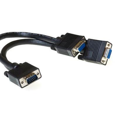 Кабел-сплитер ACT AK3187, VGA мъжко - 2 x VGA женско, 25cm, Черен, Bулк