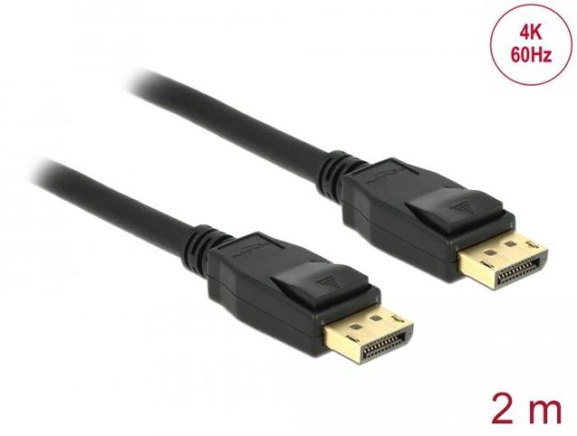 Кабел Delock DisplayPort мъжко - DisplayPort мъжко, 2.0м, 4K, Черен