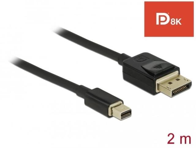 Кабел Delock Mini DisplayPort мъжко - DisplayPort мъжко, 2.0м, 8K 60 Hz, Черен