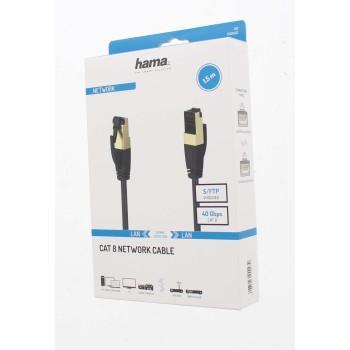 Мрежов пач кабел HAMA S/FTP, CAT 8, RJ-45 - RJ-45, 40Gbit/s, 1.50 m, Halogen-free, Черен