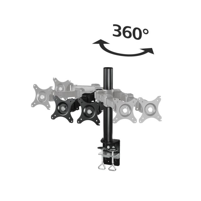 Стойка за 2 монитора за бюро HAMA, Регулируема, 10"-26", 20 кг, 2 рамeнa, Черен