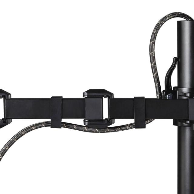 Стойка за 2 монитора за бюро HAMA, Регулируема, 10"-26", 20 кг, 2 рамeнa, Черен