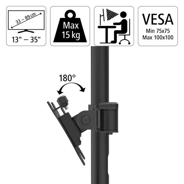 Стойка за 2 монитора за бюро HAMA Регулируема, 13" - 35", 15 кг, Swivel/Tilt, Черен