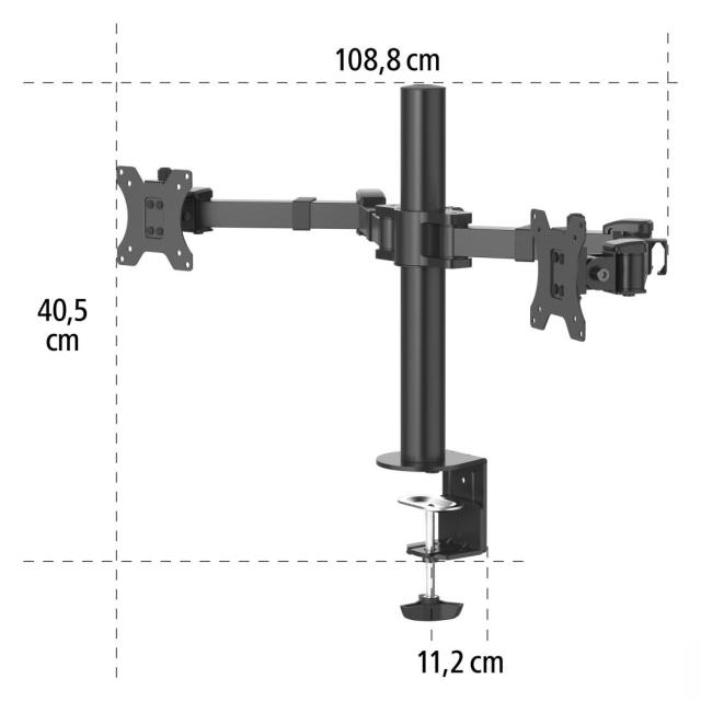 Стойка за 2 монитора за бюро HAMA Регулируема, 13" - 35", 15 кг, Swivel/Tilt, Черен