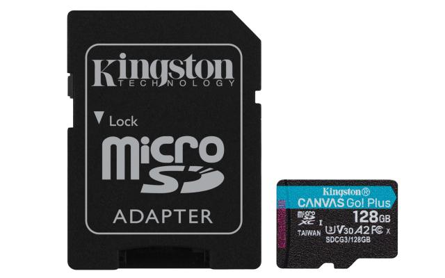 Карта памет Kingston Canvas Go! Plus, 128GB microSDXC, UHS-I, Class 10, 170R A2 U3 V30 + Адаптер