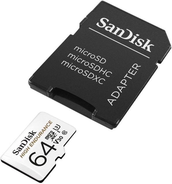 Карта памет SANDISK High Endurance micro SDHC UHS-I, A1, SD Адаптер, 64GB, Class 10, 100Mb/s