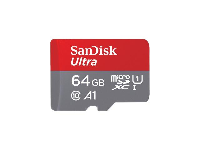 Карта памет SANDISK Ultra microSDHC, 64GB, A1, UHS-I, U1, Class 10, 120MB/s, Адаптер