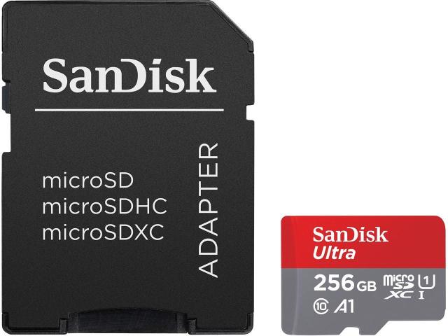 Карта памет SANDISK Ultra microSDXC, 256GB, A1, UHS-I, U1, Class 10, 120MB/s, Адаптер
